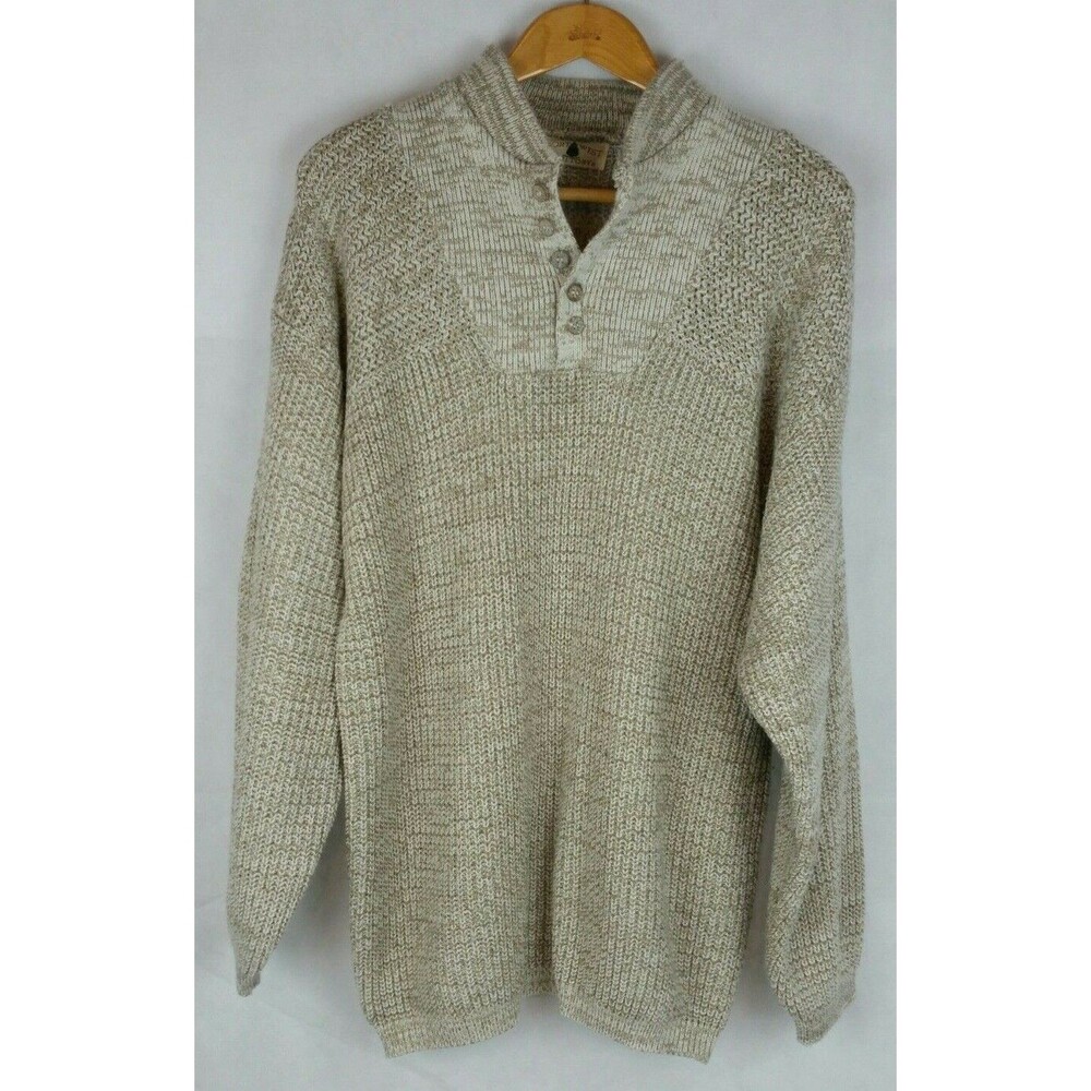 Northwest Territory Men's (L) Beige 1/4 Button Knit 100% Acrylic Grandpa Sweater